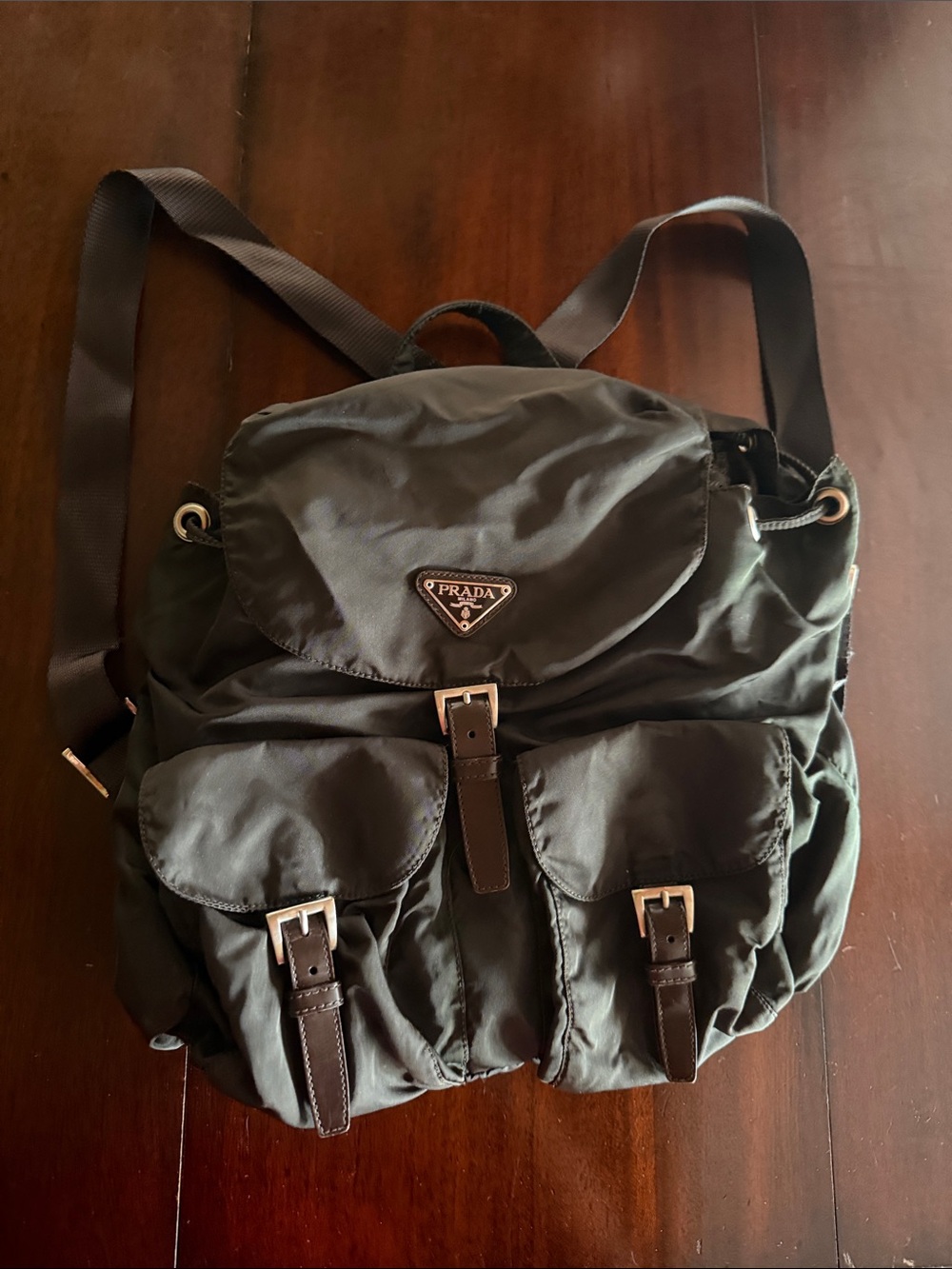Prada black/brown Backpack with Leather Trim
